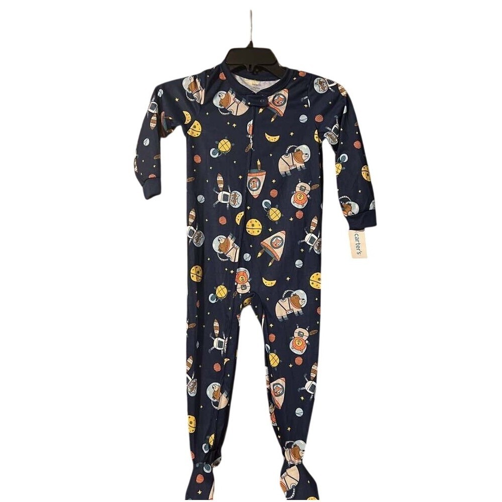 Carters Kids Navy Blue Astronaut Animal‎ Space Rocket Footed Pajamas 4T 2J188610